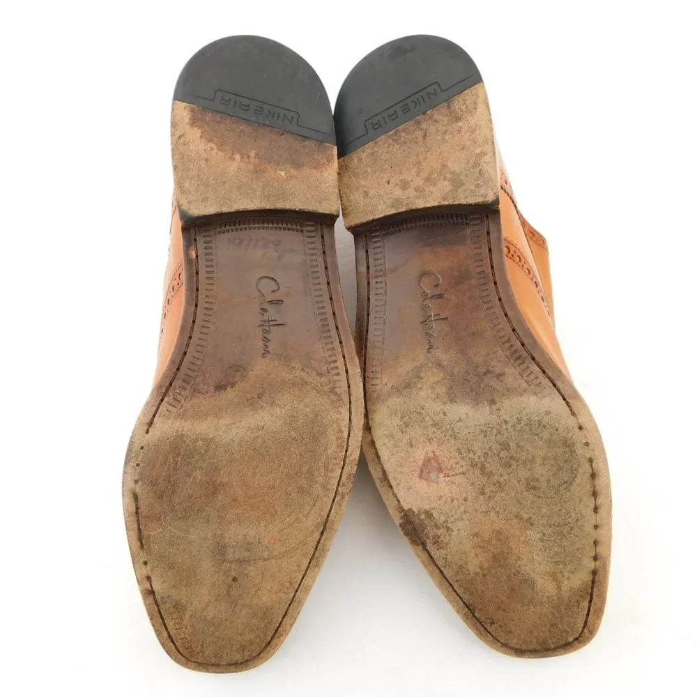 COLE HAAN Nike Air Caramel Brown Leather Wingtip Oxfords Dress Shoes 10.5